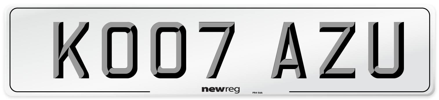 KO07 AZU Number Plate from New Reg